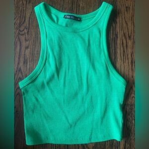 Zara Green Fitted Sleeveless Tank Top